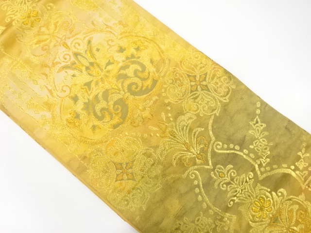 JAPANESE KIMONO / ANTIQUE FUKURO OBI / SILK / WOVEN FLORAL CREST